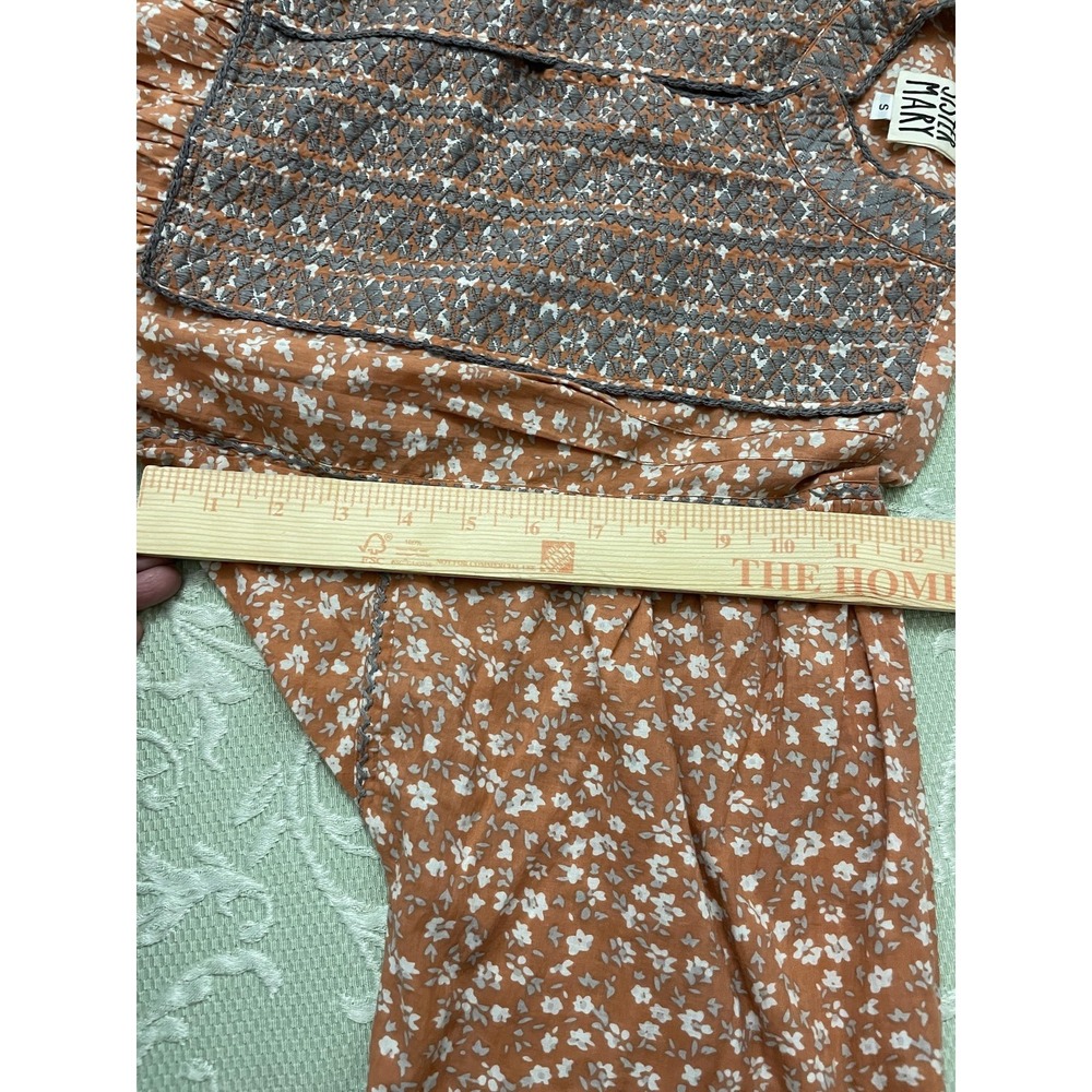 Sister Mary Blouse Womens Small Orange Floral Embroidered Boho Tunic Henley Top - Picture 11 of 16